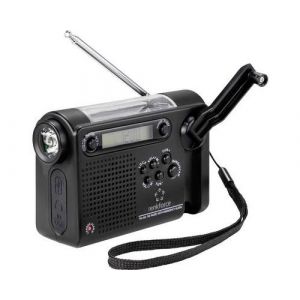 Radio portative Renkforce RF-CR-200 FM, AM, ondes courtes (OC) radio durgence rechargeable, panneau solaire, manivelle, fonction r&eacute;veil, lampe de poche noir