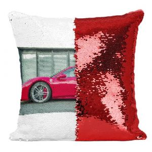 Fabulous Housse de Coussin à Sequin - Paillettes Rouge Voiture de Sport Ferrari Rouge de Côté [40 x 40 cm]