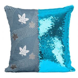 Fabulous Coussin avec Housse Sequin - Paillettes Turquoise Feuille d'erable Motif Japonais Bleu [40 x 40 cm]