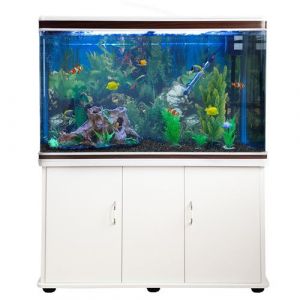 Aquarium à bords Blanc & Noisette, Kit de Démarrage, Meuble de support Blanc
