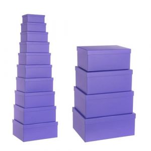 Lot de 10 boîte de rangement avec couvercle de différente taille, caisse de rangement en carton-tissu coloris violet -JUANIO-