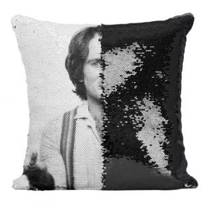 Fabulous Housse de Coussin &agrave; Sequin - Paillettes Noir Robin Williams Portrait Noir & Blanc [40 x 40 cm]