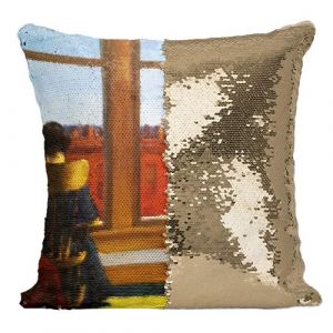 Fabulous Housse de Coussin &agrave; Sequin - Paillettes Dor&eacute; Room In Brooklyn Edward Hopper [40 x 40 cm]