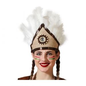 Coiffe Femme Indienne &agrave; Plumes Blanches