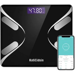 KotiCidsin P&egrave;se Personne Imp&eacute;dancem&egrave;tre Connect&eacute;, 13 Donn&eacute;es Corporelles (BMI/BFR/Muscle/Eau/Graisse etc...) - Blanc