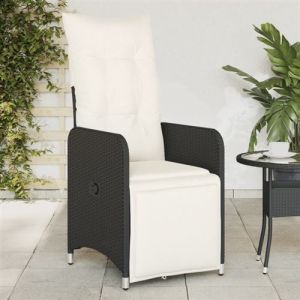 vidaXL Chaise inclinable de jardin avec coussins noir résine tressée, fauteuil de jardin inclinable, fauteuil inclinable de 365695