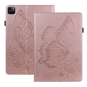 Coque pour iPad Pro 13 Pouces M5/M4 (2025/2024), Papillon en Relief Etui en Cuir PU Flip Portefeuille Porte-Stylo Tablette Housse de Protection ZURSANA Rose