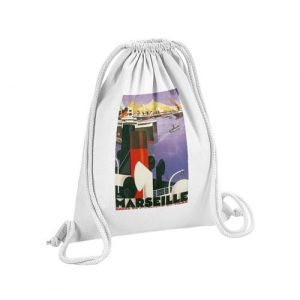 Fabulous Sac de Gym en Coton Blanc Marseille Bateaux Affiche Vintage 12 Litres