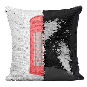 Fabulous Coussin avec Housse Sequin - Paillettes Noir Londres Cabine Téléphonique Rouge [40 x 40 cm]