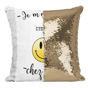 Fabulous Housse de Coussin à Sequin - Paillettes Doré Je M'en Fout C'Est Pas Chez Moi Emoji [40 x 40 cm]