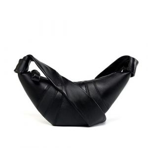 Sac croisé en cuir de mouton sac boulettes en cuir véritable noir