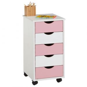 Caisson de bureau LAGOS L 35 cm, en bois - Blanc et rose