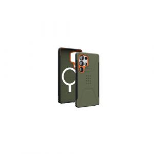 UAG Civilian Series - Coque de protection pour t&eacute;l&eacute;phone portable - compatibilit&eacute; avec MagSafe - polycarbonate - olive/orange - pour Samsung Galaxy S25 Ultra