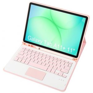 Coque Clavier Bluetooth FLOODKING pour Samsung Galaxy Tab A11 Plus &ndash; Clavier QWERTY S&eacute;parable avec Touchpad, Porte-Stylet, &Eacute;tui de Protection &ndash; Rose