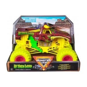 Pour monster jam géant : el toro loco - voiture brune et jaune 19x13cm (lxl) - set véhicule miniature 1:24 + 1 carte tigre