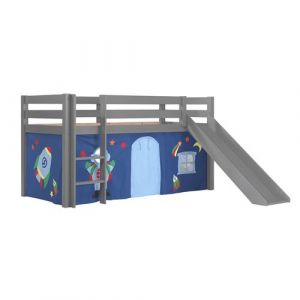 SLEEPY - Lit Mi-Haut Tobogan Laqué Gris 90x200cm Housse Astro - Altobuy