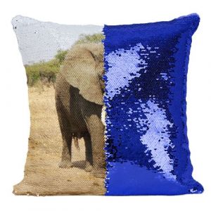 Fabulous Coussin avec Housse Sequin - Paillettes Bleu Elephant d'Afrique Savane [40 x 40 cm]
