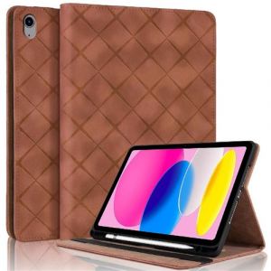 Coque pour iPad A16 Motif Carré Tablette Etui PU Cuir Housse de Protection avec Multi-Angles ZURSANA Marron