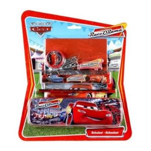 Set scolaire cars 6 pieces - kit ecriture disney : crayon - gomme - regle - taille crayon