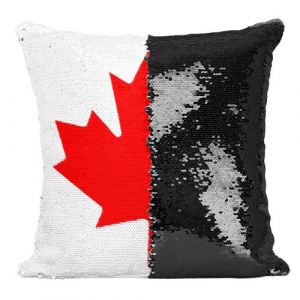 Fabulous Coussin avec Housse Sequin - Paillettes Noir Drapeau Canada [40 x 40 cm]