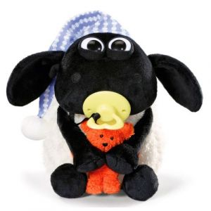 NICI - NICI 41470 Shaun Le Mouton Peluche Timmy avec Petit Ours, Sucette et Sommeil Bonnet, 25 cm, Couleur : Blanc/Noir