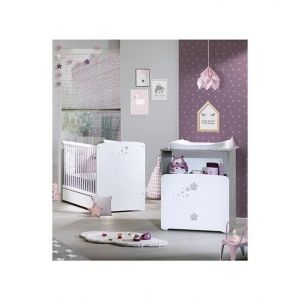 Chambre bébé duo Nao: lit 120x60, commode a langer - Babyprice - Blanc