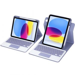 Coque Clavier Bluetooth FLOODKING 360&deg; Rotative pour iPad Air 11 2024/2025 avec Touchpad,Coque Acrylique Transparente, Porte-Stylet &ndash; Violet