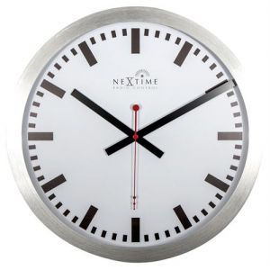 NeXtime NE-3999STRC Horloge murale Dia. 35 cm, aluminium, blanc, 'Station' contr&ocirc;l&eacute;e par radio (DCF)