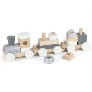 Viga Toys train d'empilage 40 cm gris/blanc 17 pièces