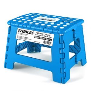 Tabouret Pliant Noir 22cm, Marchepied Pied Pliable BM TOOLS BMT-MP22-BLEU - 150kg Capacit&eacute;, L&eacute;ger et Compact pour Adulte/Enfant