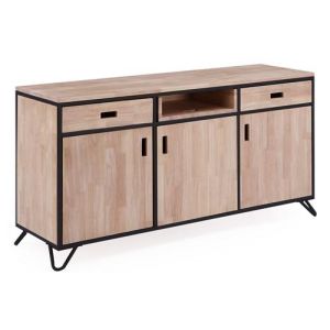 Console en bois coloris chêne nordique / noir - Longueur 150 x Profondeur 46 x Hauteur 75 cm