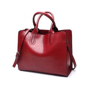 Sac fourre-tout classique en cuir pour femme sac &agrave; main solide bandouli&egrave;re rouge