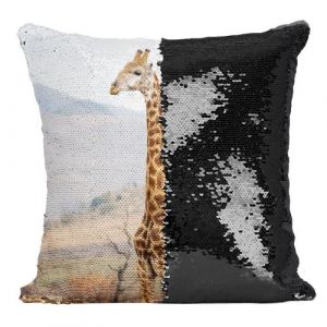 Fabulous Coussin avec Housse Sequin - Paillettes Noir Girafe Dans la Savane Afrique [40 x 40 cm]