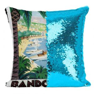 Fabulous Housse de Coussin à Sequin - Paillettes Turquoise Bandol Cote d'Azur AfficheVintage [40 x 40 cm]