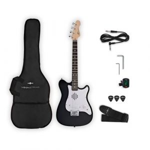 Mini Guitare Electrique 4 cordes avec Ampli Int&eacute;gr&eacute; pour Enfant Format 1/2 - Pack Complet Noir