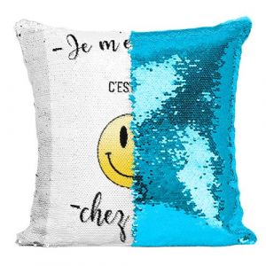 Fabulous Coussin avec Housse Sequin - Paillettes Turquoise Je M'en Fout C'Est Pas Chez Moi Emoji [40 x 40 cm]