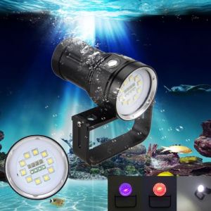 10x XM-L2 + 4x + R 4x B 12000LM LED Photographie vidéo Plongée sous-marine Torche de lampe de poche
