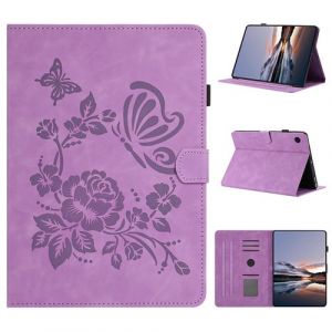&Eacute;tui pour tablette en cuir gaufr&eacute; &agrave; motif papillon et fleur pour Samsung Galaxy Tab A8 2021-Violet