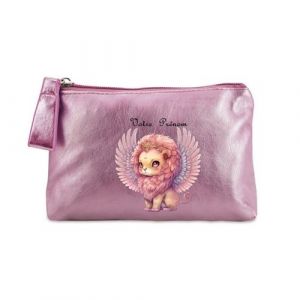 Trousse de maquillage et pochette Taperso rose motif lion princesse personnalisable