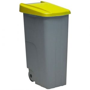 Poubelle à Roulettes Denox 110 L 58 x 41 x 89 cm Jaune et gris