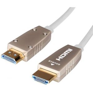 celexon c&acirc;ble Actif UHD Fibre Optique HDMI 2.0b - jusqu'&agrave; 32 canaux Audio - avec Canal de Retour Audio - 30m - Blanc - 3D - HDR - HLG