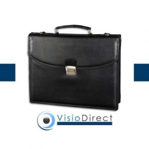 Serviette classique noire ne simili cuir, 2 compartiments + poches - Dim : L 38 x H 31 x P 9,5 cm