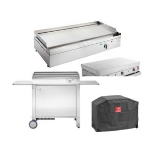 Planet - Plancha &eacute;lectrique en inox Chef 80 cm Avec chariot ferm&eacute; + couvercle + housse