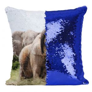 Fabulous Coussin avec Housse Sequin - Paillettes Bleu Caresses d'&Eacute;l&eacute;phants D'Afrique [40 x 40 cm]
