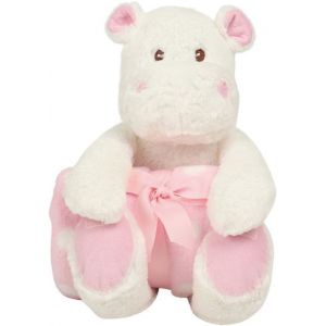 Mumbles - Peluche hippopotame et sa couverture - MM606 - blanc et rose