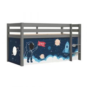 Lit Mi-Haut en Pin Laqu&eacute; Gris 90x200cm Housse Espace - SLEEPY - ALTOBUY