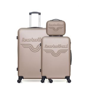 Ensemble de 3 valises grand format, valise weekend, vanity en ABS Chelsea, beige