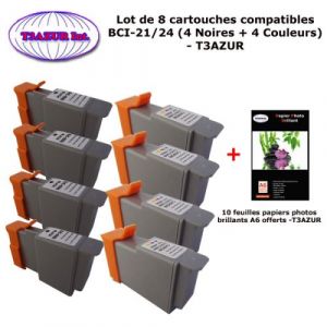 8 x Cartouches compatibles Canon BJC4200, BJC4200 Photo, BJC420j, BJC4300, BCI21, BCI24 +10f PPA6 -T3AZUR