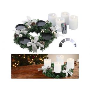 Britesta : Couronne de l'Avent avec ornements argent&eacute;s et 4 bougies LED blanches