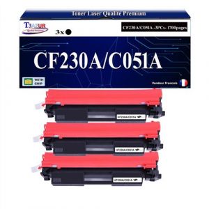 T3AZUR -3x Toners compatibles avec HP CF230A (30A) pour HP LaserJet Pro M203dn, M203dw, MFP M227fdn, MFP M227fdw, M227sdn